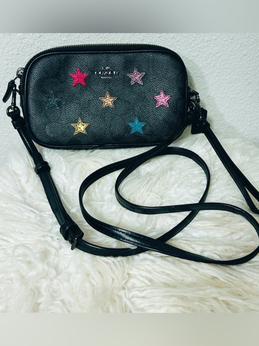 Coach Sadie Crossbody in Signature Canvas w:/ Star Applique and Snakeskin detail